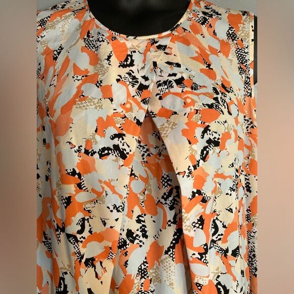 DKNY orange/black floral chiffon sleeveless blouse - Picture 6 of 7